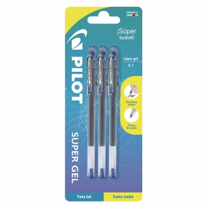 Lápiz Súper Gel 0.7 mm. Azul Blister 3 un.
